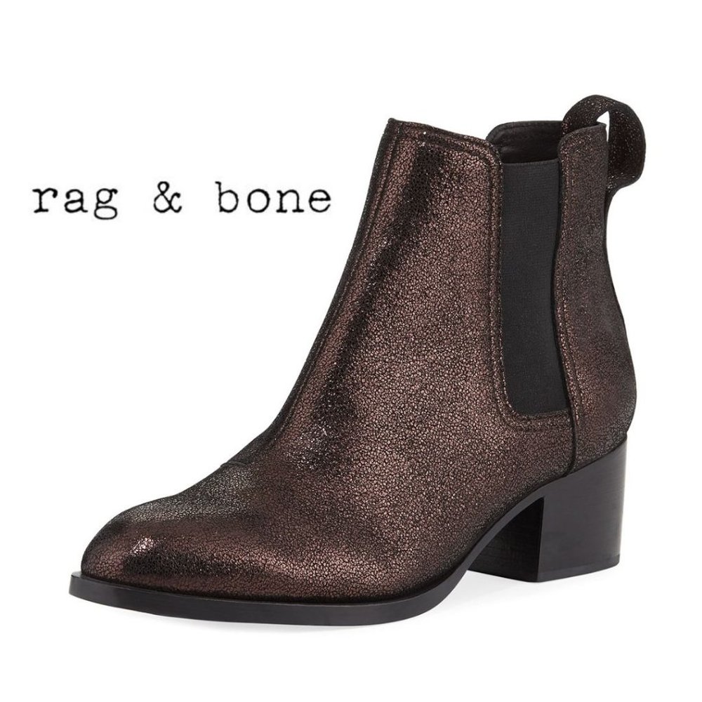 RAG & BONE $450 NIB sz7.5 /38 METALLIC Copper Walker Ankle Boots Booties Chelsea